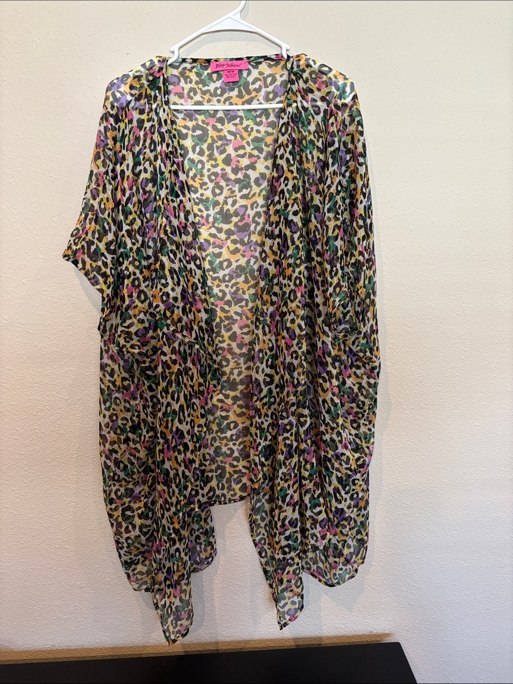 One Size Betsy Johnson sheer colorful leopard kimono
